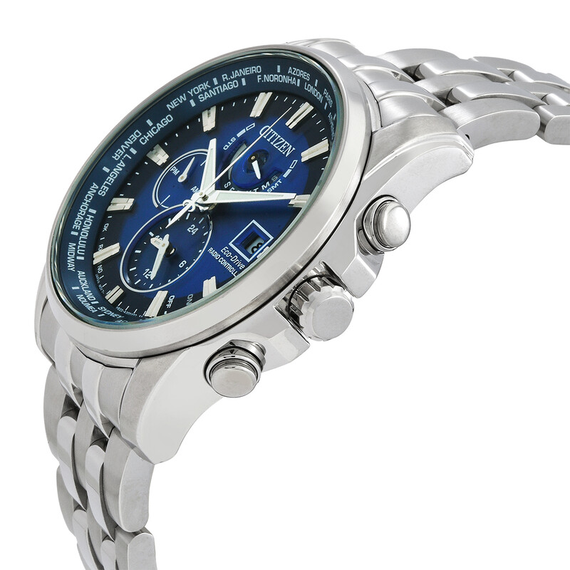 Citizen Perpetual Alarm World Time GMT Eco-Drive Blue Dial Men's