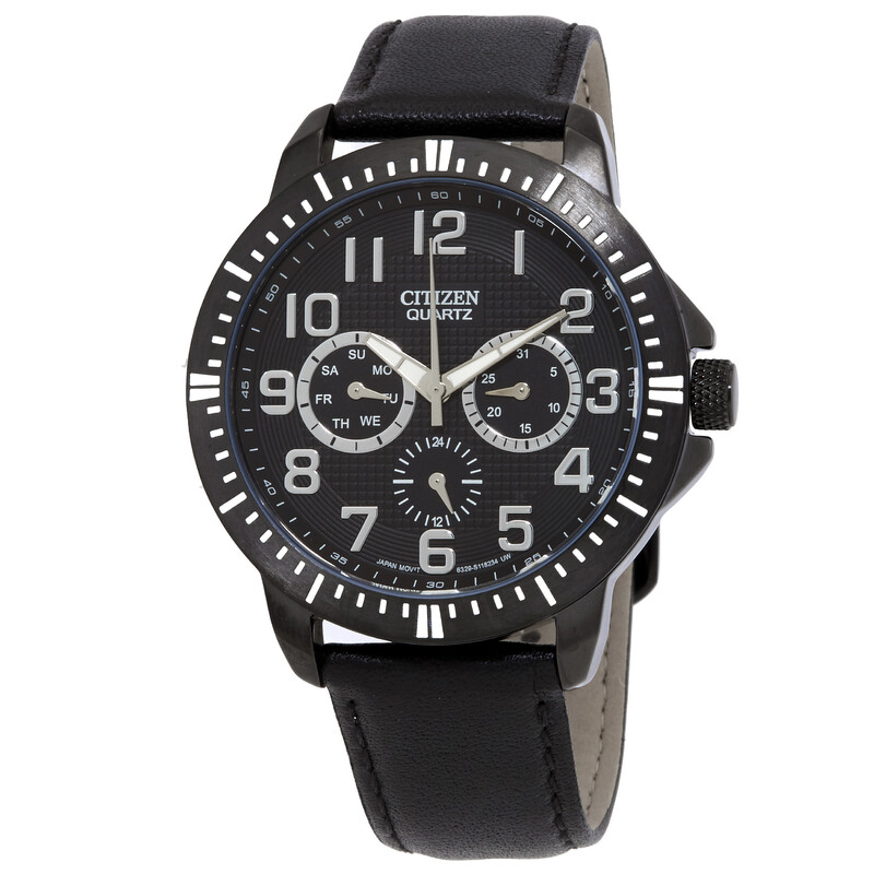 Citizen Quartz Black Dial Black Leather Men's Watch AG8315-04E