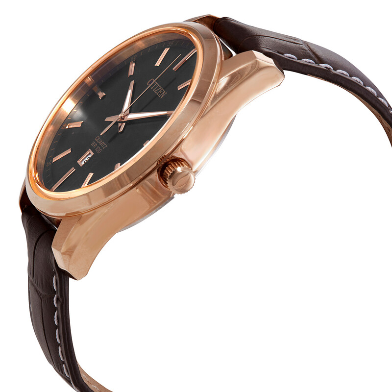 Citizen Quartz Black Dial Brown Leather Ladies Watch BI1033-04E 