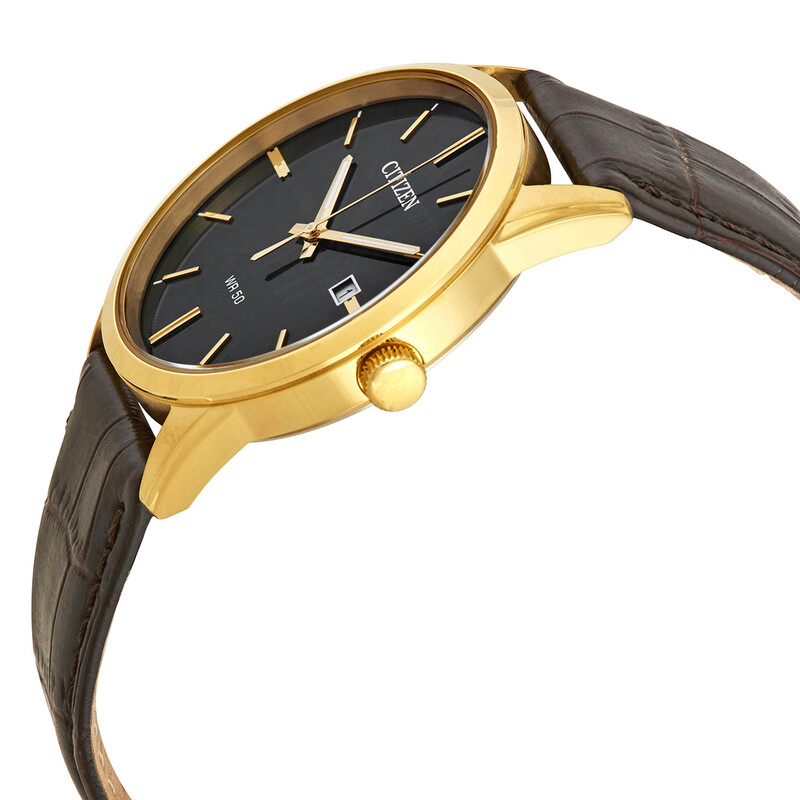 Citizen Quartz Black Dial Dark Brown Leather Men's Watch BI5002