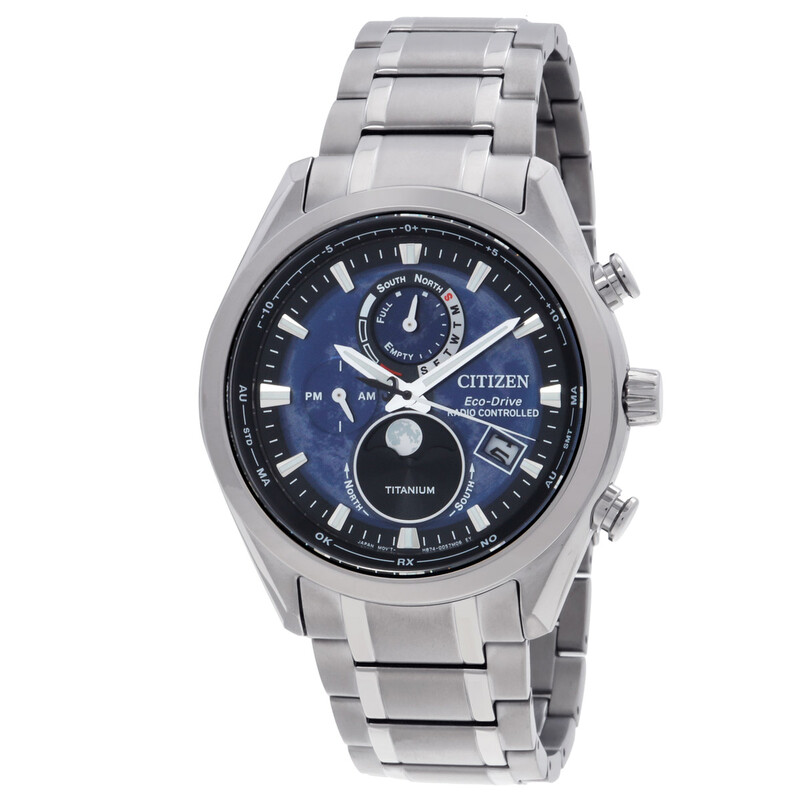 おはよCITIZEN ワールドタイム 腕時計 ネイビー/シルバー Citizen Tsuki-yomi A-T Perpetual World Time Blue Dial Men's Watch