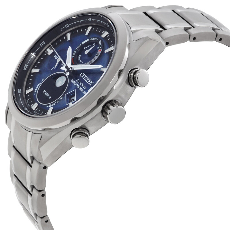おはよCITIZEN ワールドタイム 腕時計 ネイビー/シルバー Citizen Tsuki-yomi A-T Perpetual World Time Blue Dial Men's Watch