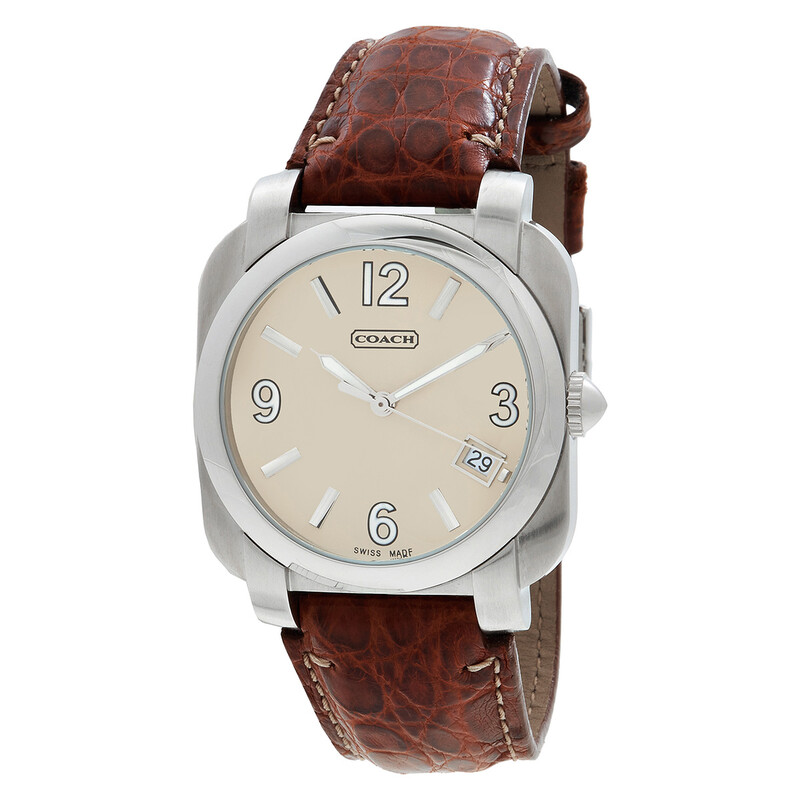 Coach Brown Leather Silver Quartz Beige Dial Men's Watch 14600444
