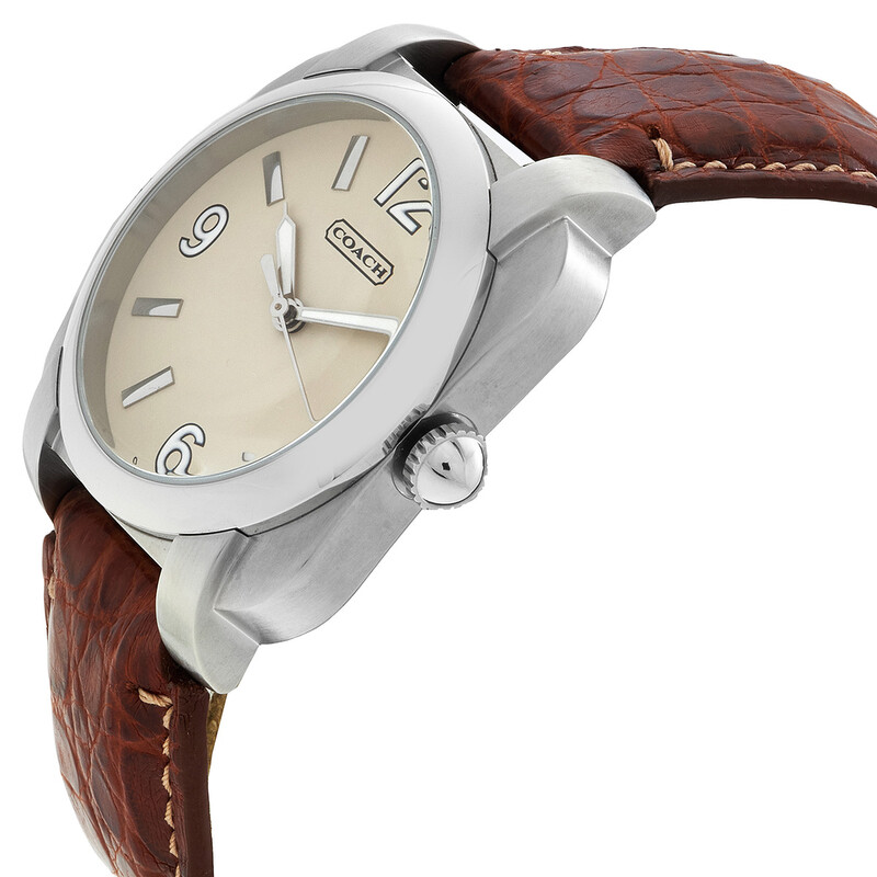 Coach Brown Leather Silver Quartz Beige Dial Men's Watch 14600444