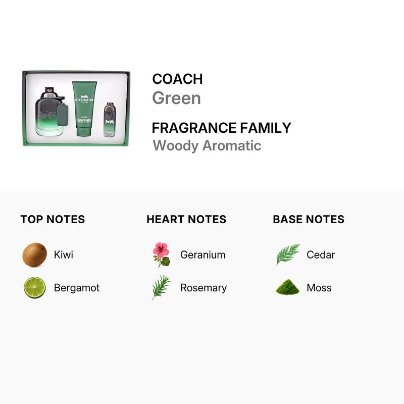 Coach Men's Green 3pcs EDT Gift Set Fragrances 3386460147378