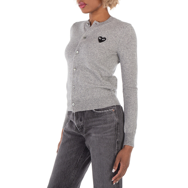 Comme Des Garcons Black Heart Logo Cardigan In Grey, Size X-Small