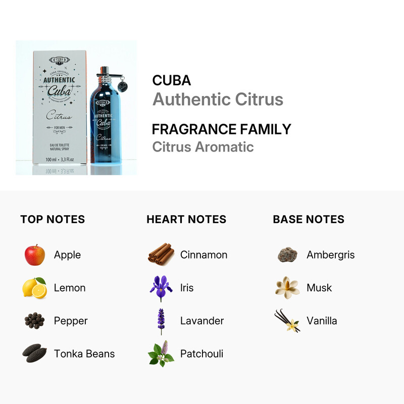 Cuba Men's Authentic Citrus EDT Spray 3.3 oz Fragrances