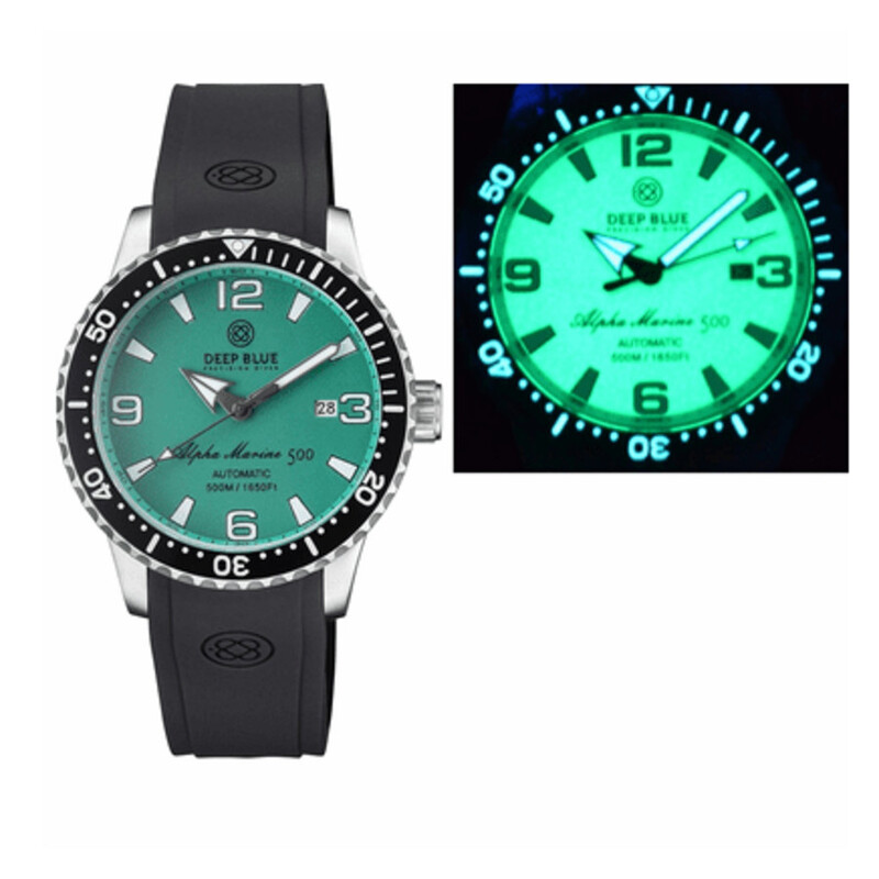 Alpha Dial Deep Blue ALPHA MARINE FULL LUME DIAL Green Dial Men's Watch ...