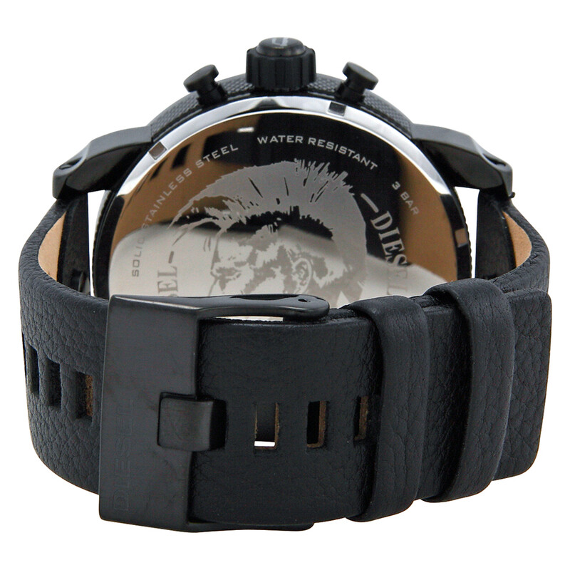 Diesel Bad Ass Chronograph Blue Dial Black Leather Men's Watch