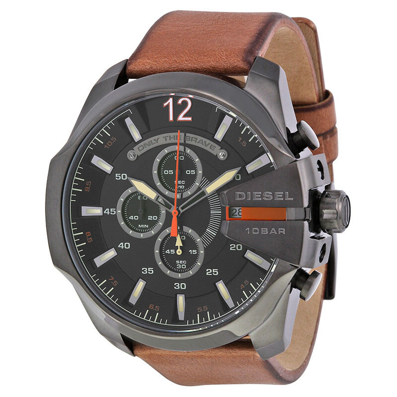 Diesel Mega Chief Black Dial Brown Leather Men's Quartz Watch