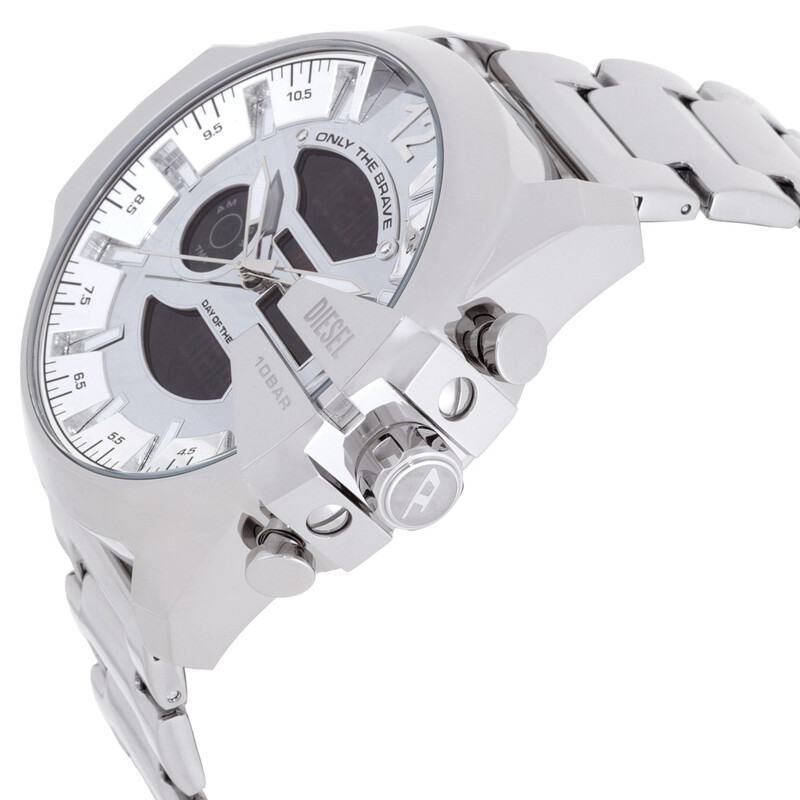Diesel Mega Chief Quartz Analog-Digital Silver Dial Men's Watch