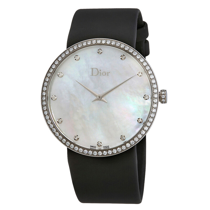Dior La D De Dior Mother of Pearl Dial Black Satin Ladies Watch
