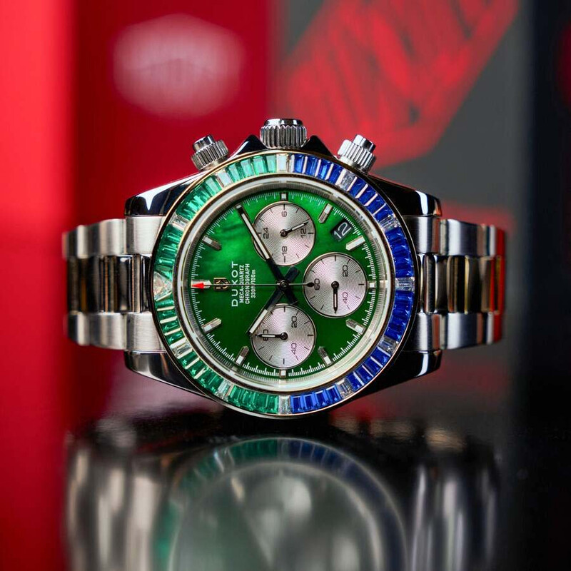【EC dinostore】バイオレントコリジョン15ポンド Duxot Accelero Rainbow Chronograph Quartz Green Dial Men's Watch