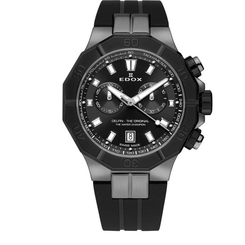 Edox Delfin Chronograph Quartz Black Dial Men's Watch 10113 37GNCA