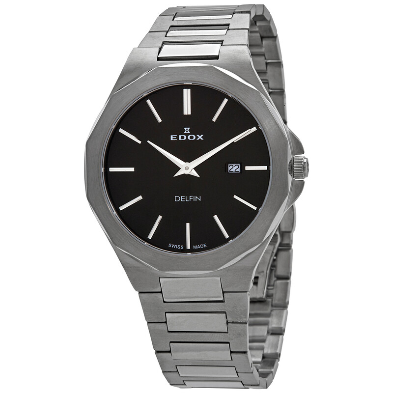 Edox Delfin Quartz Black Dial Men's Watch 71289 3M NIN