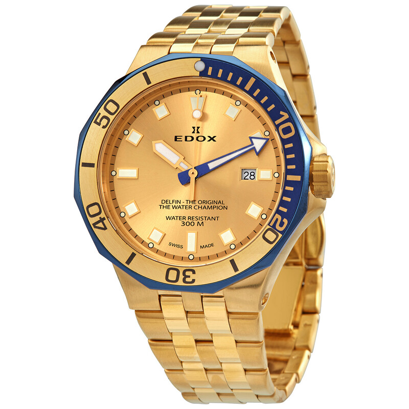Edox Delfin Quartz Gold Dial Men's Watch 53015 357JBUM DI