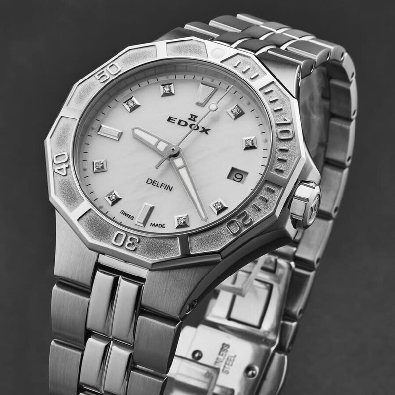 ③Dino206 Edox Delfin Silver Dial Ladies Watch 53020 3M NADN - Watches