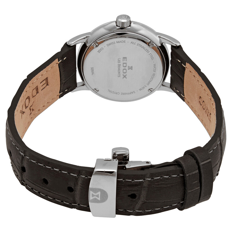 Edox Les Bemonts Black Dial Black Leather Ladies Watch 57001 3 GIN
