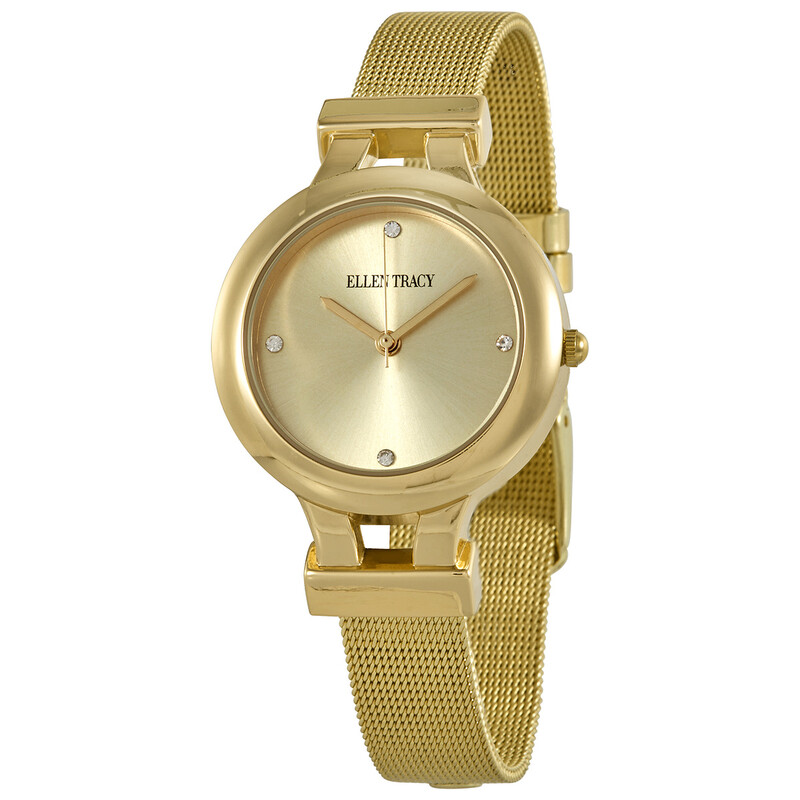 Ellen Tracy Quartz Crystal Gold Dial Ladies Watch