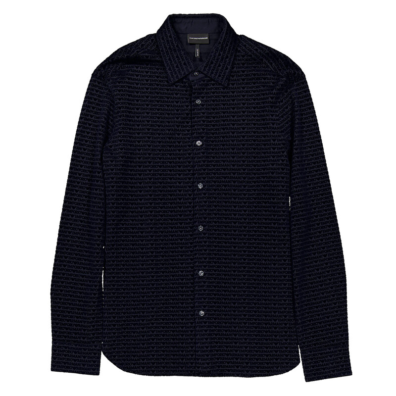 Emporio Armani Allover Logo Shirt Blue - S Emporio Armani Allover Logo Shirt Blue - S