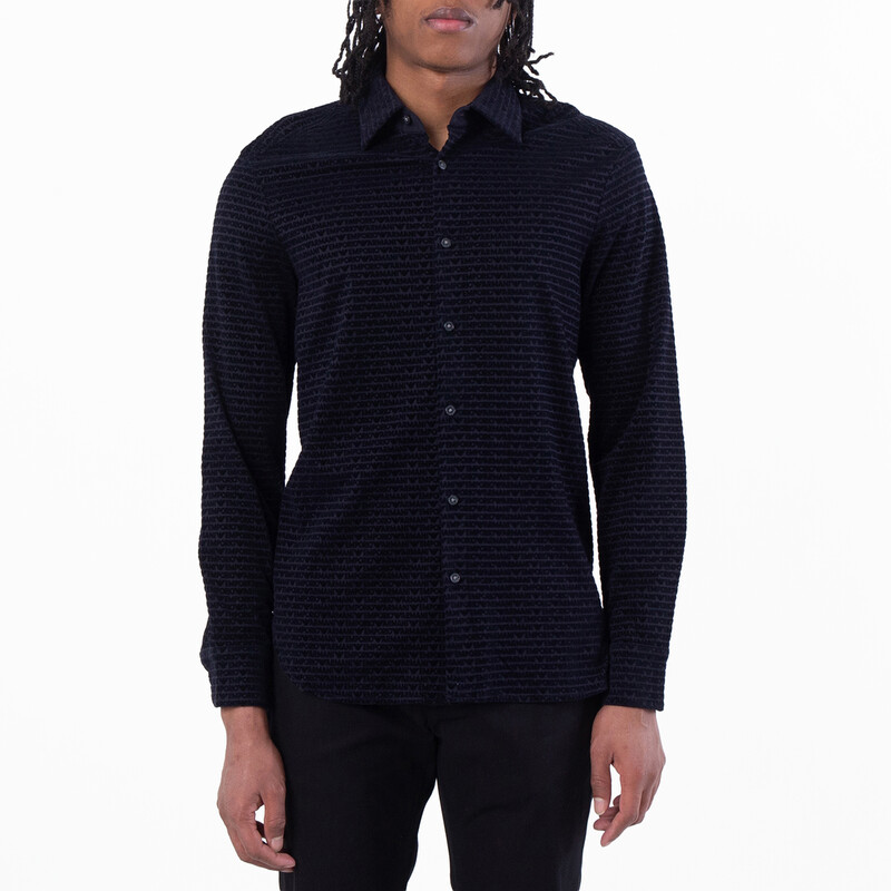 Emporio Armani Allover Logo Shirt Blue - S Emporio Armani Allover Logo Shirt Blue - S