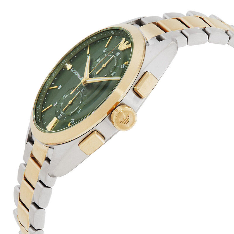 Emporio Armani Chronograph Quartz Green Dial Two-Tone Men's Watch