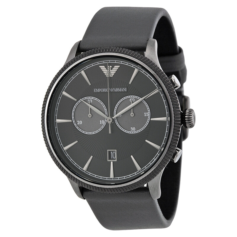 Emporio Armani Classic Chronograph Black Dial Grey Leather Men's Watch ...
