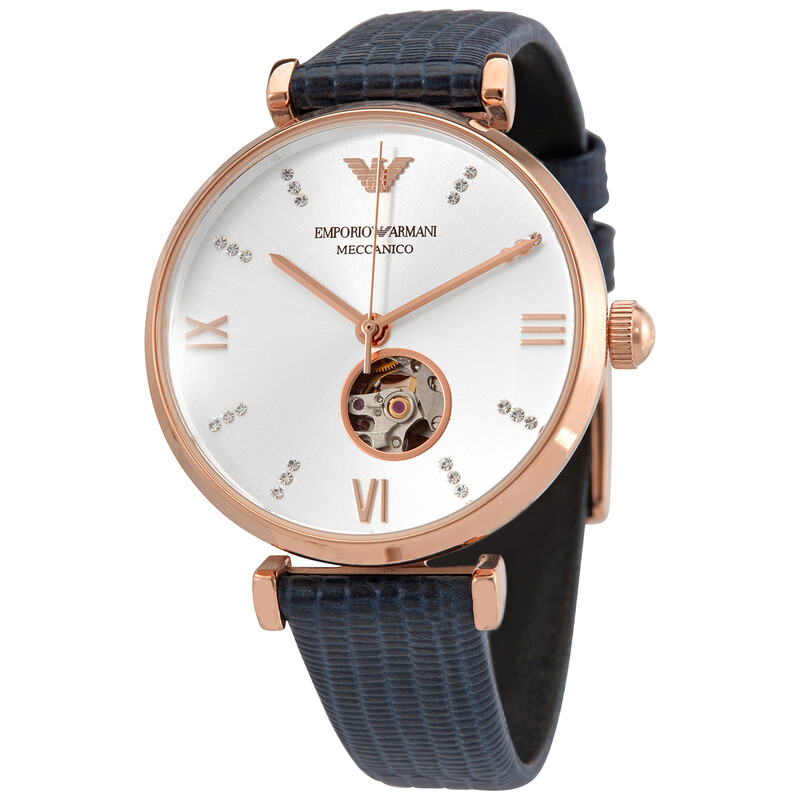 Emporio Armani Gianni T-Bar Automatic Crystal Silver Dial Ladies Watch ...