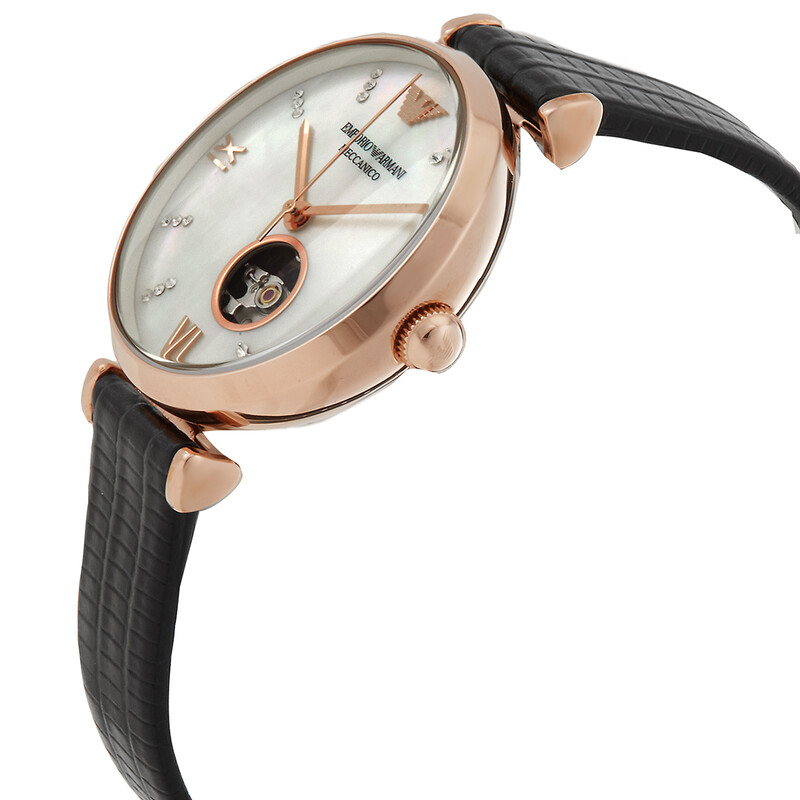 Emporio Armani Gianni T-Bar Automatic Crystal White Mother of Pearl ...