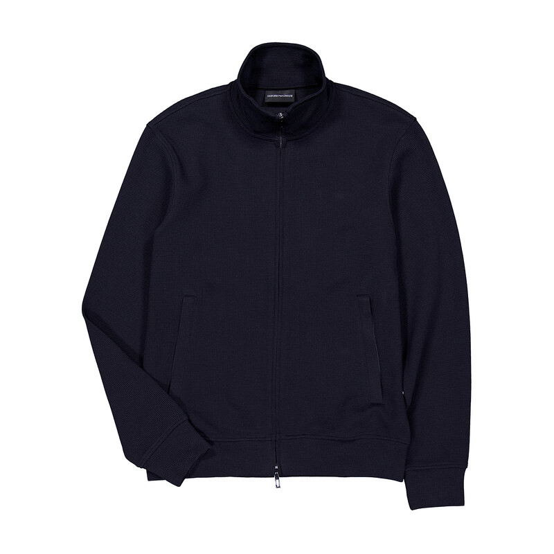 Emporio Armani Waffle Jersey Full-Zip Sweatshirt, Size Small