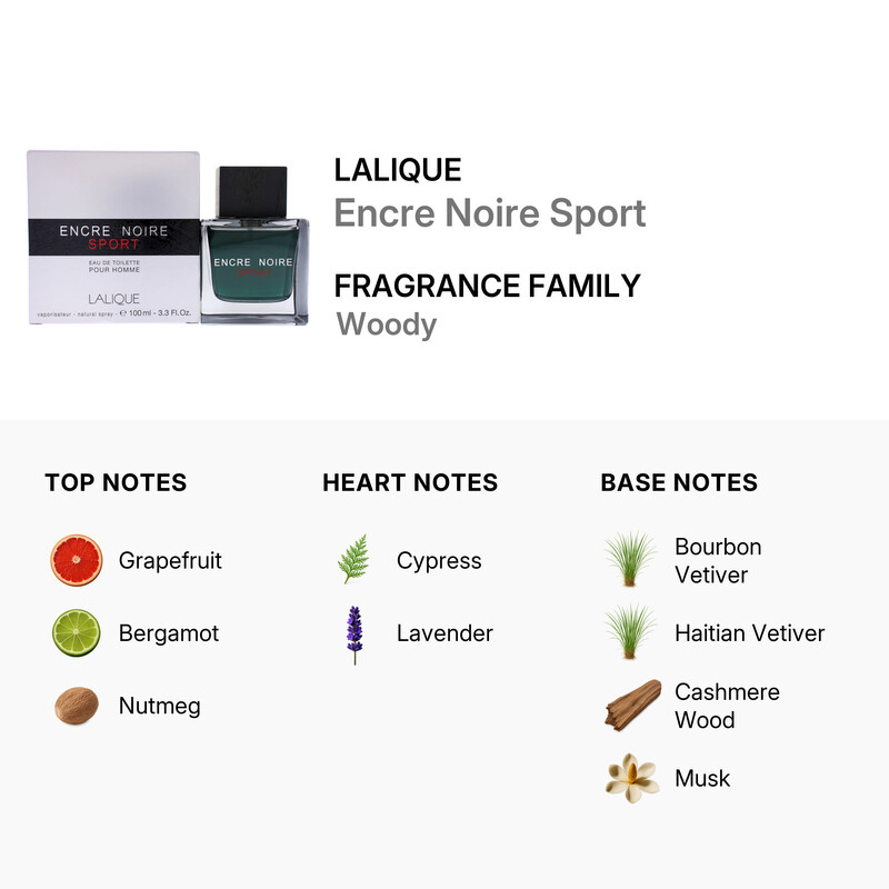 Lalique Encre Noire Sport / Lalique EDT Spray 3.3 oz (100 ml) (m