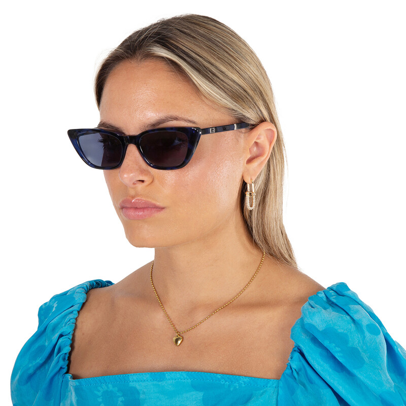 Fendi Blue Logo Cat Eye Ladies Sunglasses FE40089I 55X 53