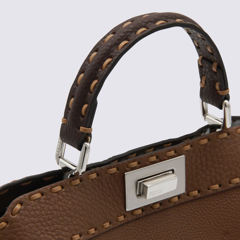 Fendi Brown Leather Peekaboo Iseeu Small Top Handle Bag