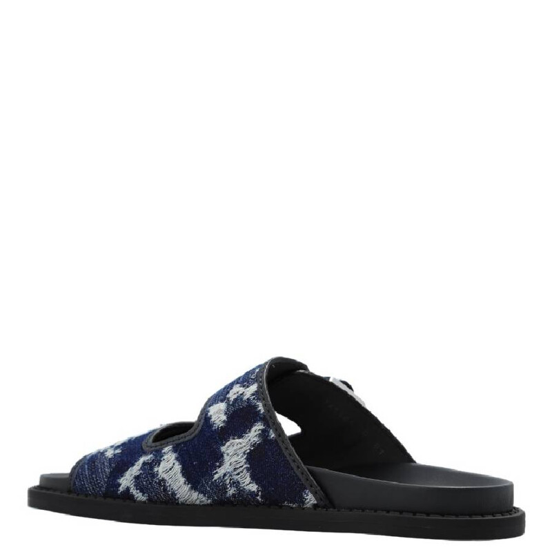 Fendi Engraved Logo Denim Slides, Brand Size 10 (US Size 11