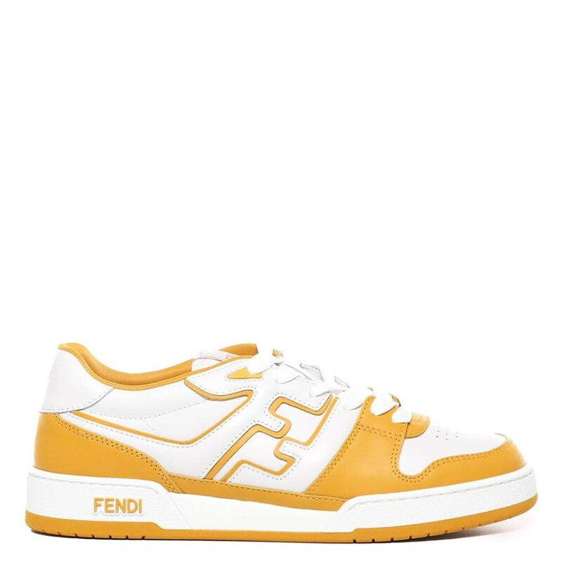 ☆超美品☆FENDI　トップス　半袖　FFロゴ　オフホワイトxイエロー　アシメ Fendi Leather Low-Top Match Sneakers, Brand Size 6 ( US Size 7