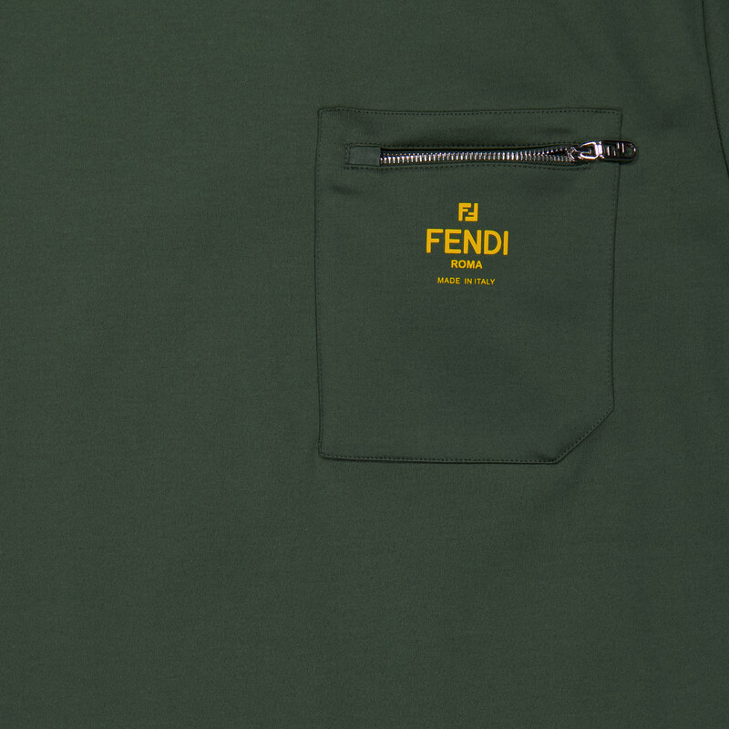 Fendi Men's Crewneck Cotton T-Shirt in Green, Size Medium FY0936