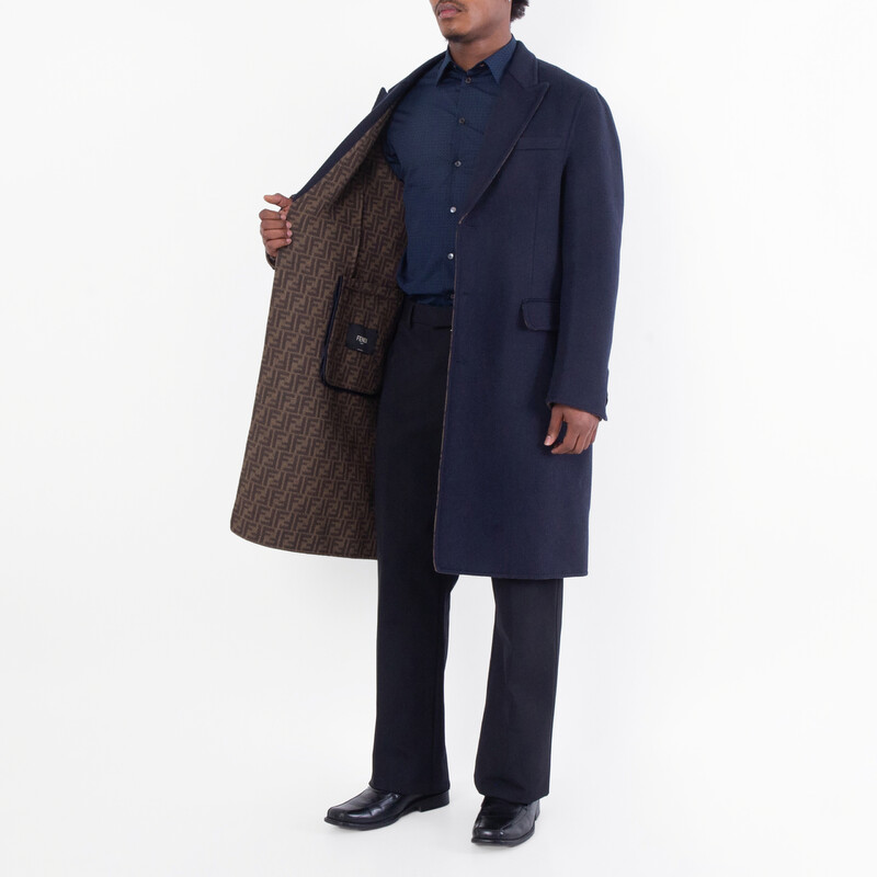 Fendi Men's Double Wool FF Logo Coat, Brand Size 50 ( US Size 40