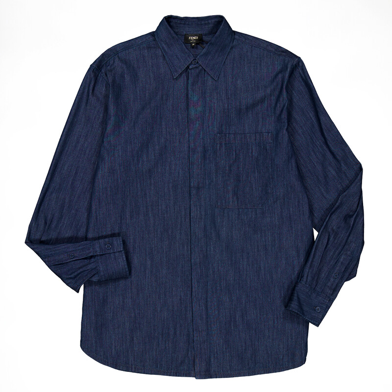 fendi men's dress shirt Shirt Blue FF silk shirt