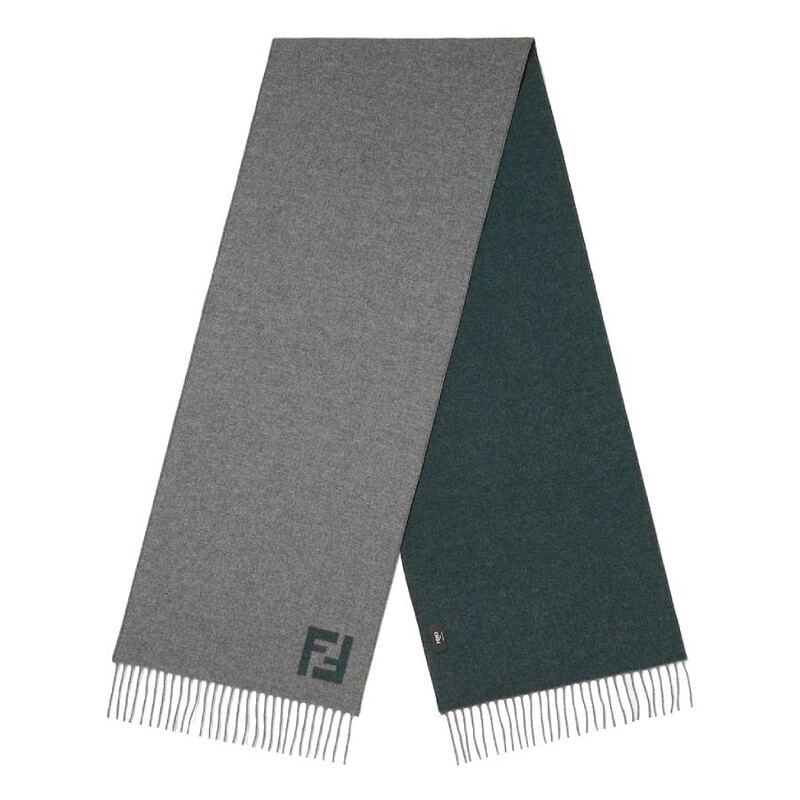 Fendi Men's Grigio / Verde Fringed Edge FF Scarf FXS734-AYBF-F1TTE