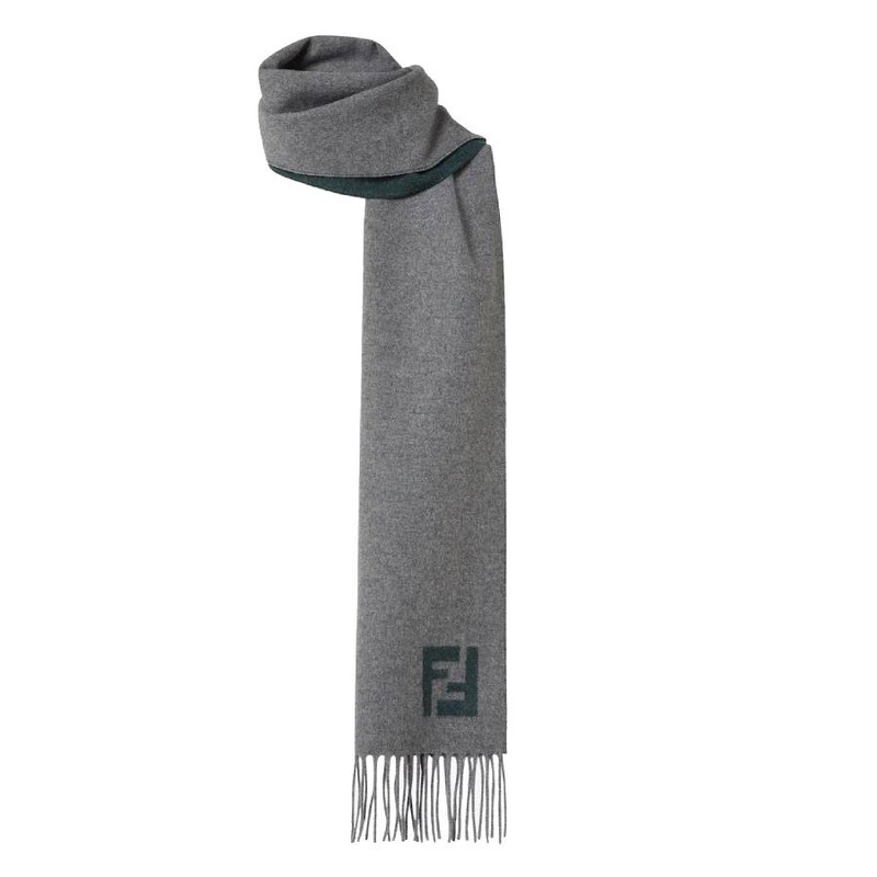 Fendi Men's Grigio / Verde Fringed Edge FF Scarf FXS734-AYBF-F1TTE