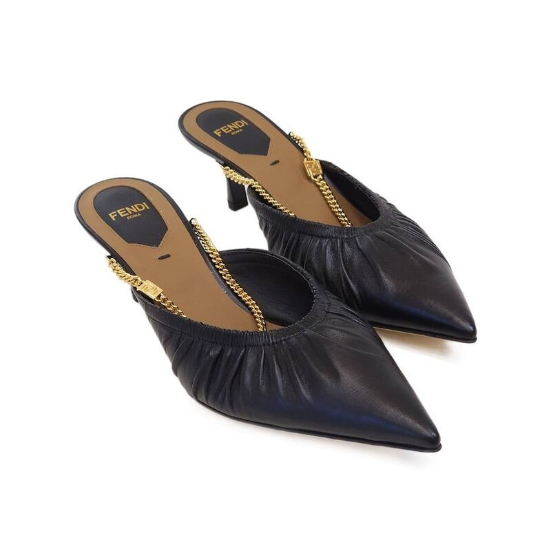 Fendi Womens Colibri Lite Chain-Strap Kitten Mules, Brand Size 40