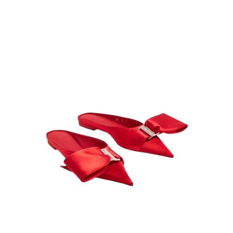 ⭐️ 春セール　Ferragamo ミュール リボン付き Ferragamo Asymmetric-Bow Satin Mules, Size 5 01F792 762982 - Shoes
