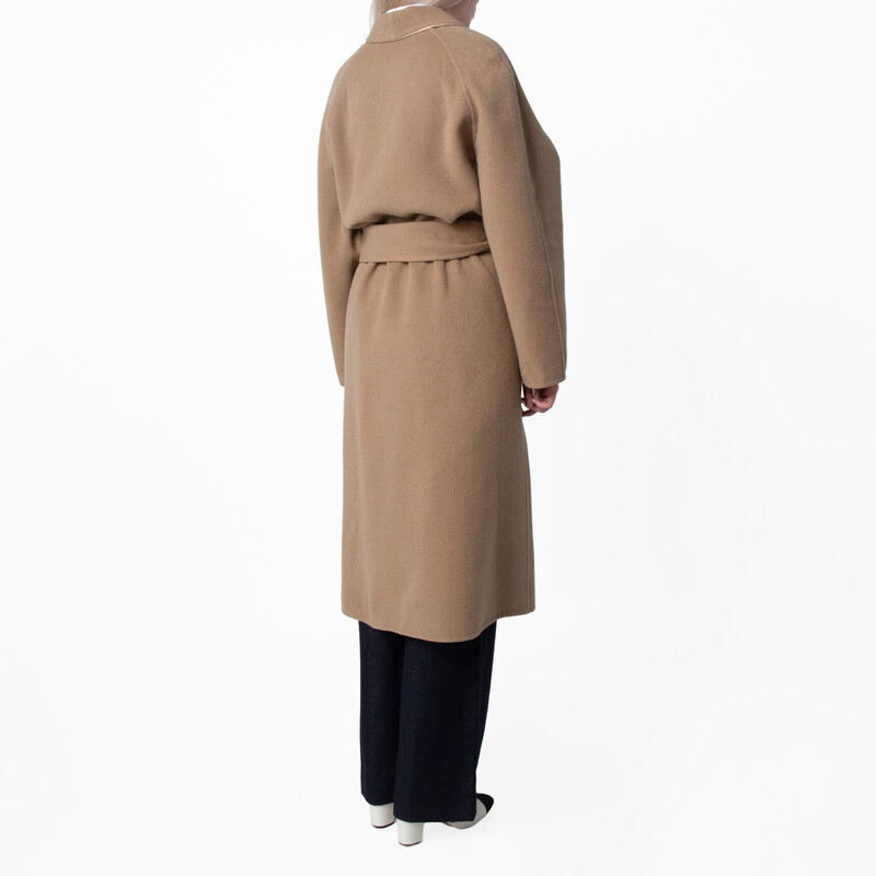 Ferragamo Belted Wrap Wool Coat, Brand Size 44 ( US Size 10