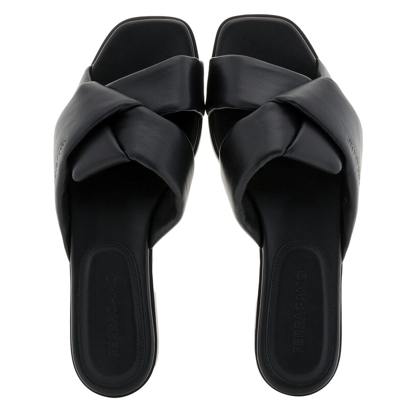 Ferragamo Black Alrai Crossover-Strap Nappa Slides, Size 7  display picture 2