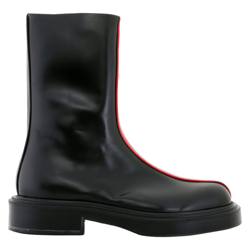 Ferragamo Black Contasting Insert Leather Ankle Boots, Size 5.5