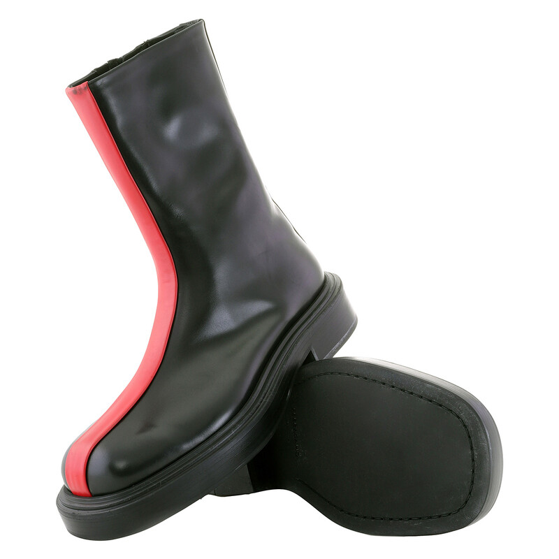 Ferragamo Black Contasting Insert Leather Ankle Boots, Size 9.5