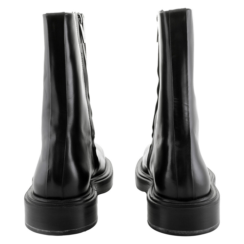 Ferragamo Black Contasting Insert Leather Ankle Boots, Size 9.5