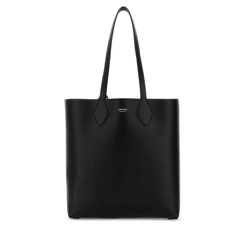 Ferragamo Black Leather Allover Shopping Bag 241680 779428