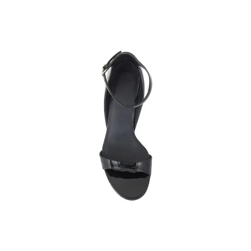 Ferragamo Black Vernice Open-Toe Wedge Sandals, Size 4.5 C 01G484