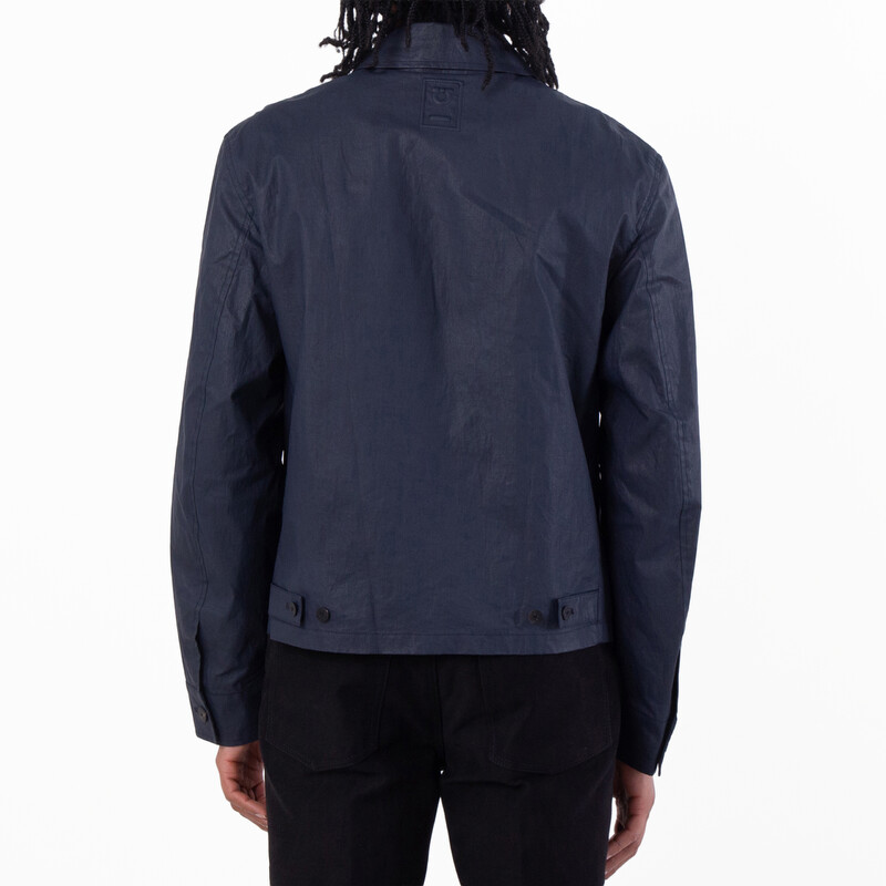 Ferragamo Blue Linen Blouson Jacket, Brand Size 50 ( US Size 40